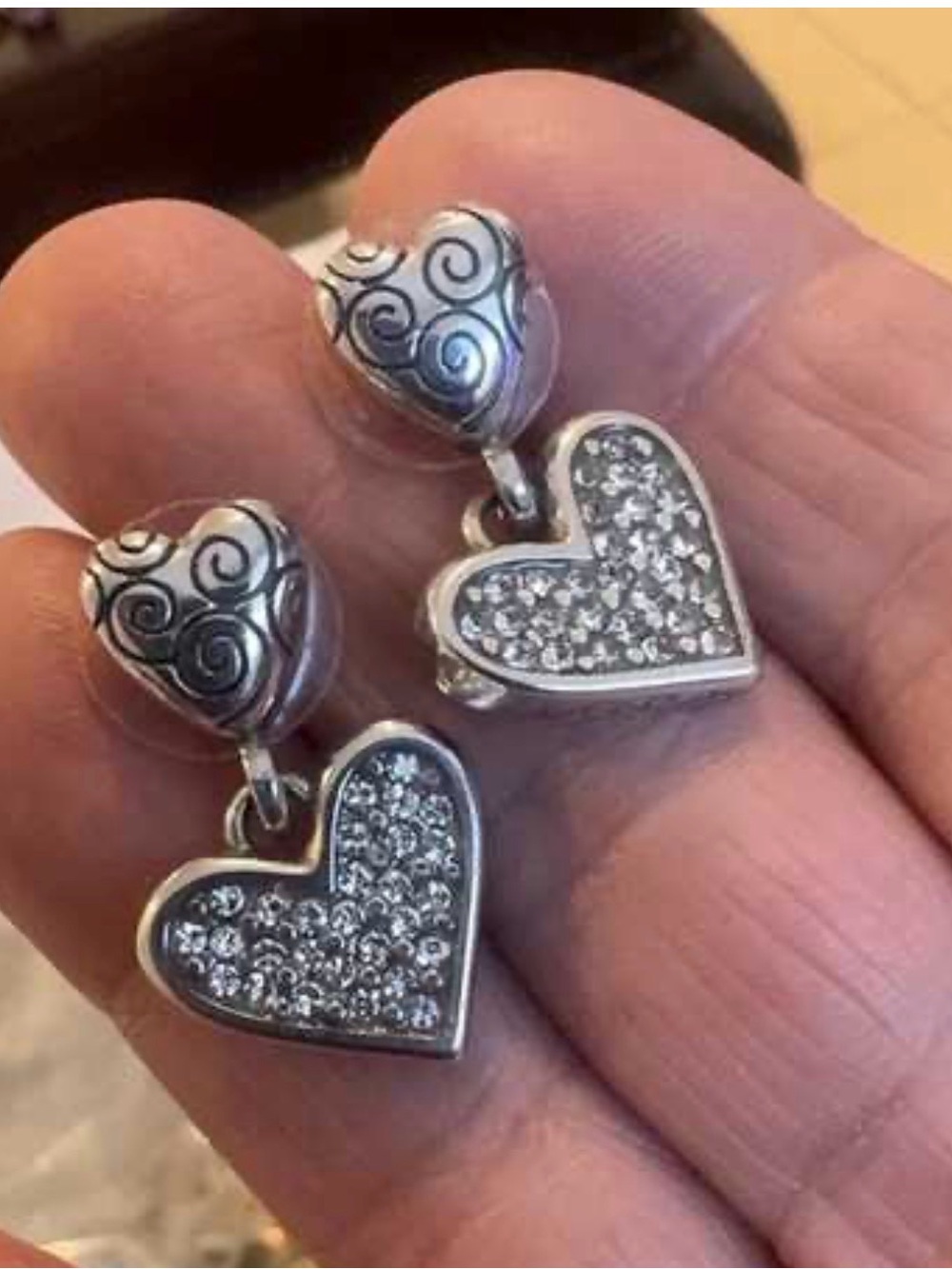 Brighton Silver Heart Drop Earrings with Crystal Pavé